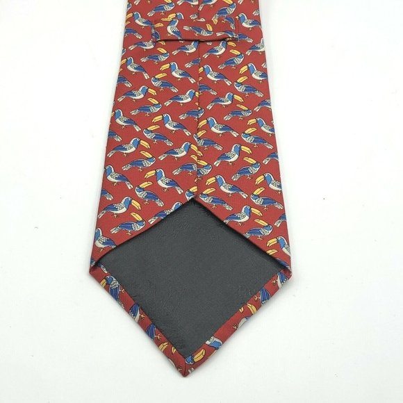 Burberrys Mens Silk Neck Tie Red Toucan Novelty Print Pattern Made in England - Picture 3 of 8